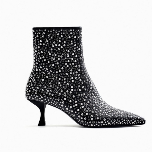 ZARA STUDDED HIGH HEEL ANKLE BOOTS size 6.5 - Picture 11 of 13